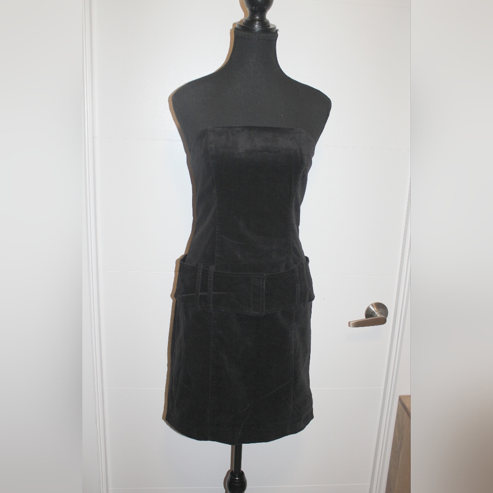 Annex Velour Black Strapless Dress